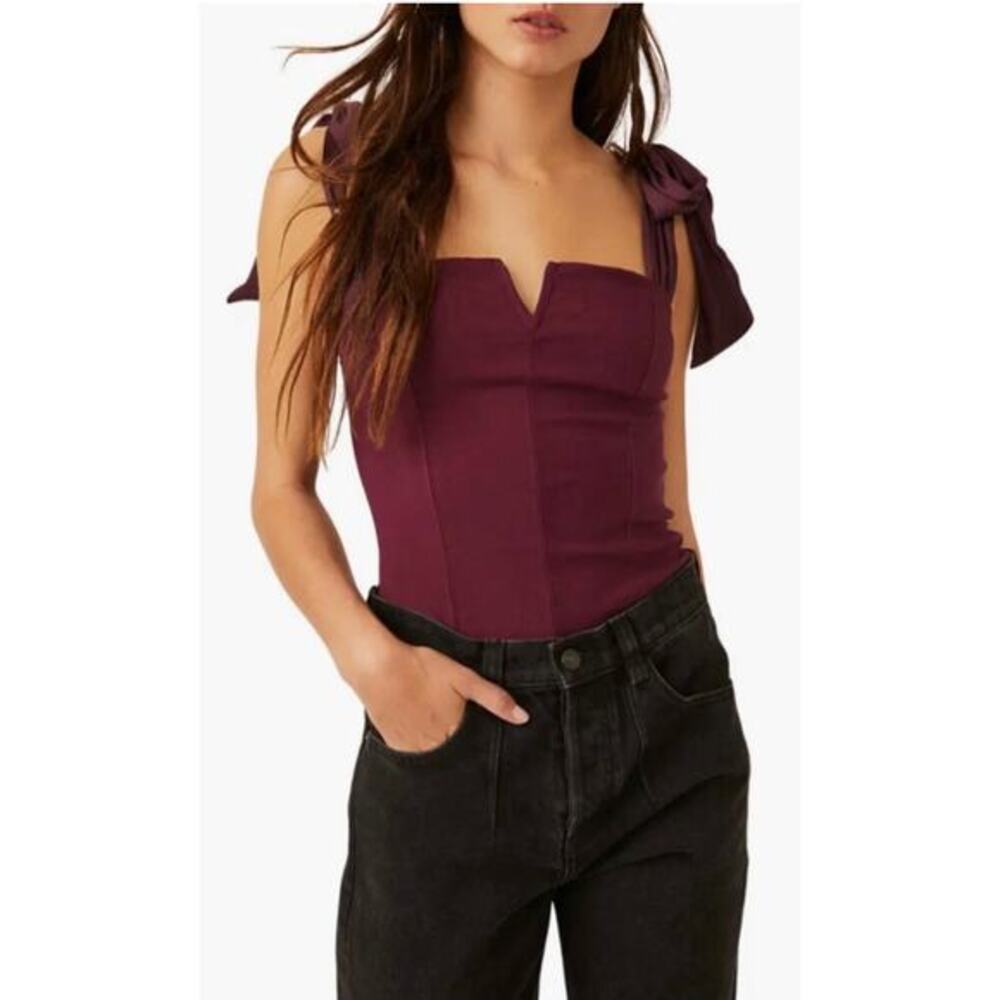 free people lola maroon tie shoulder bodysuit